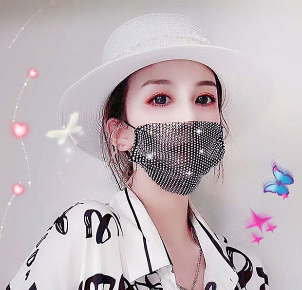 Mosecare Rhinestone Decorative Face Mask – Stylish Hanging-Ear Sparkling Mask for Women
