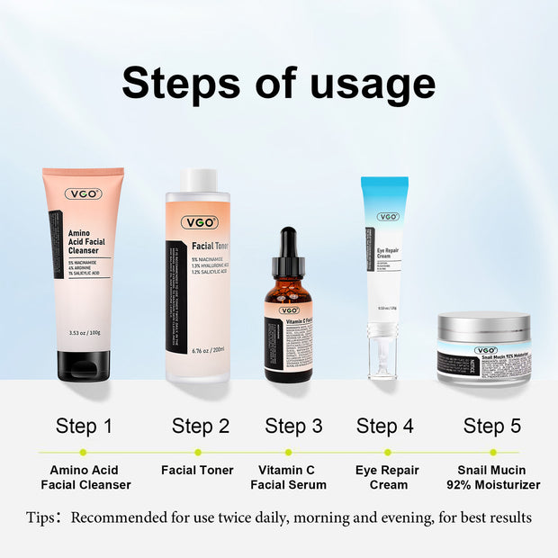 Mosecare 5-Step Skincare Routine Set – Cleanser, Toner, Serum, Eye Cream & Moisturizer