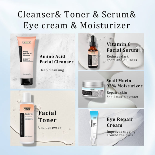 Mosecare 5-Step Skincare Routine Set – Cleanser, Toner, Serum, Eye Cream & Moisturizer